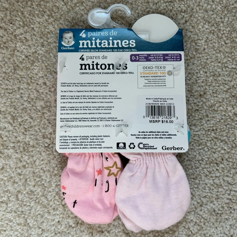 Baby Mittens Set - Pink, White, and Multicolor